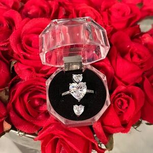 Heart shaped zircon earrings an matching heart ring set